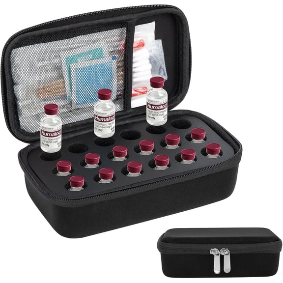 SUNMON Insulin Vials Refrigerator Storage Case - 18-Slots Insulin Small Bottle Organizer Medical Bags Compatible with U-100 Vials (1 pack Black）