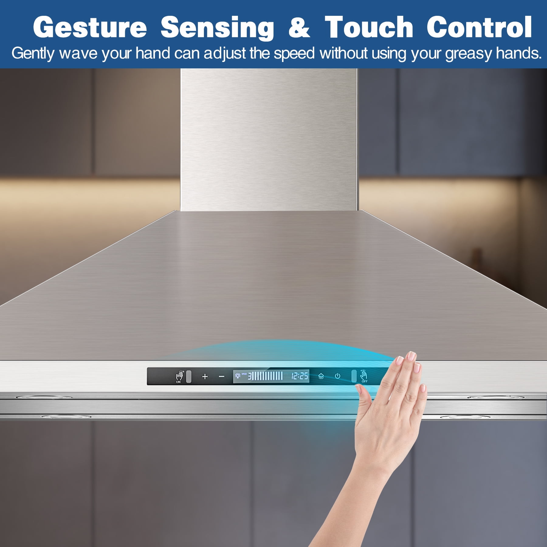 36" Island Range Hood 700CFM Stainless Steel w/Gesture Control & LED Lights