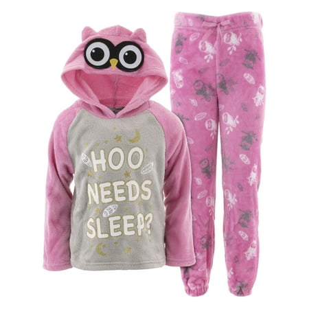 Girl Hobo - dELiA*s Girls Hoo Needs Sleep Pink Hooded Pajamas