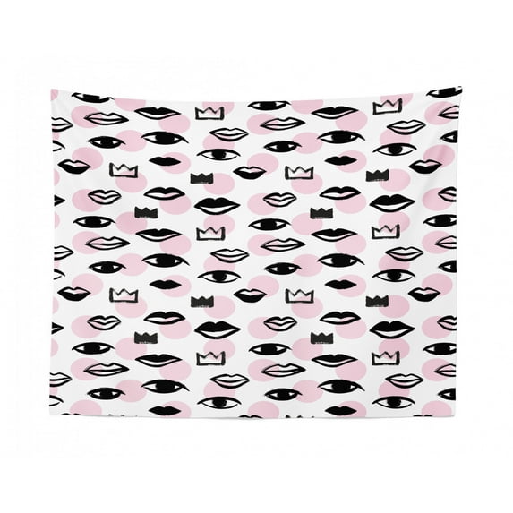 Crown Tapestry, Mini Cartoon Style Pencil Drawn Inspired Shapes Childish Cartoon Details, Fabric Wall Hanging Decor for Bedroom Living Room Dorm, 2 Sizes, Purple Off White Mauve, by Ambesonne