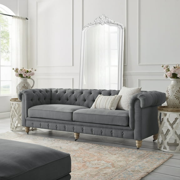 Shabby Chic Audriana Sofa, Dark Grey Linen