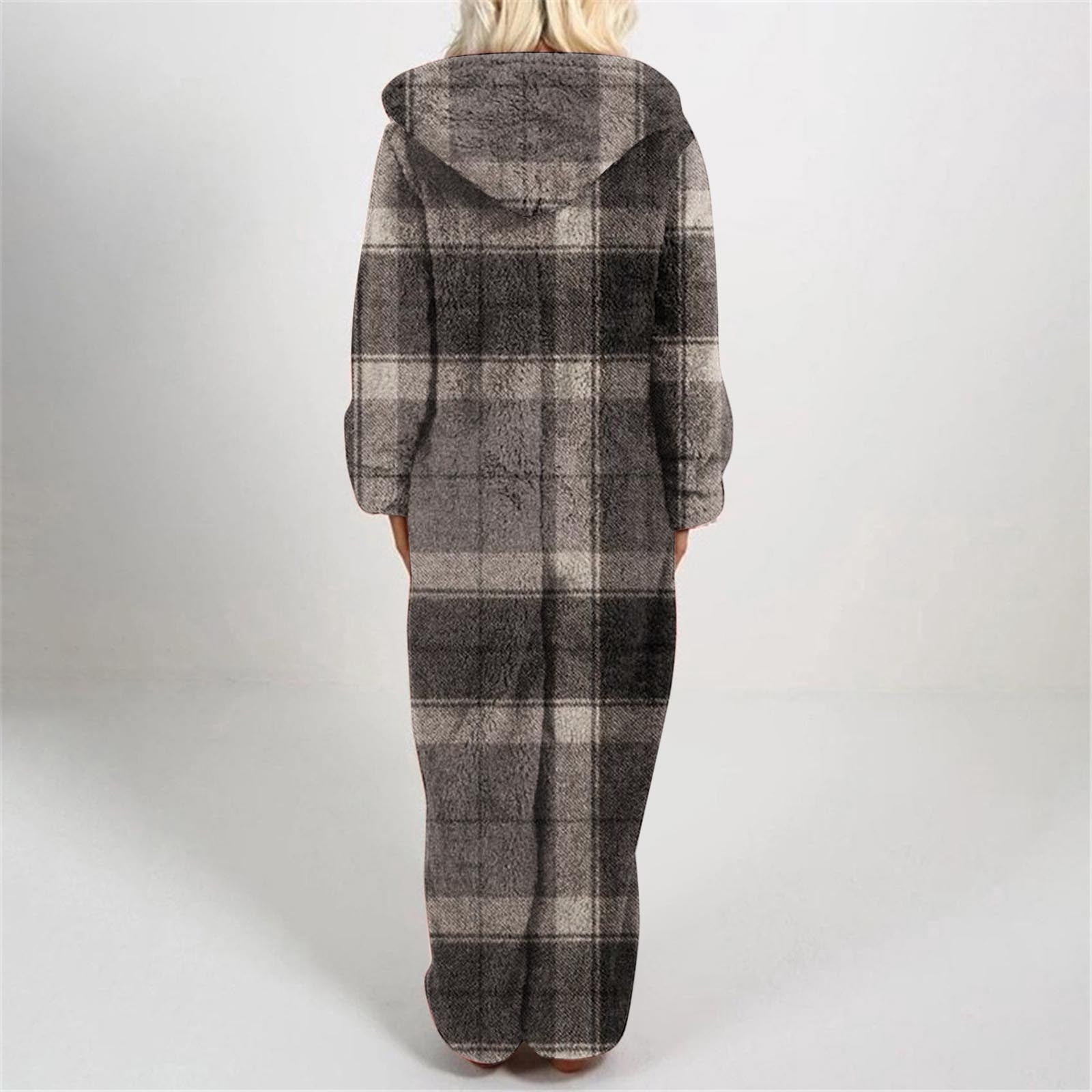 Women's Novelty One-Piece Pajamas New Women Print Long Sleeve Hooded Jumpsuit Pajamas Casual Winter Warm Romper Sleepwear Style B-33 Black L