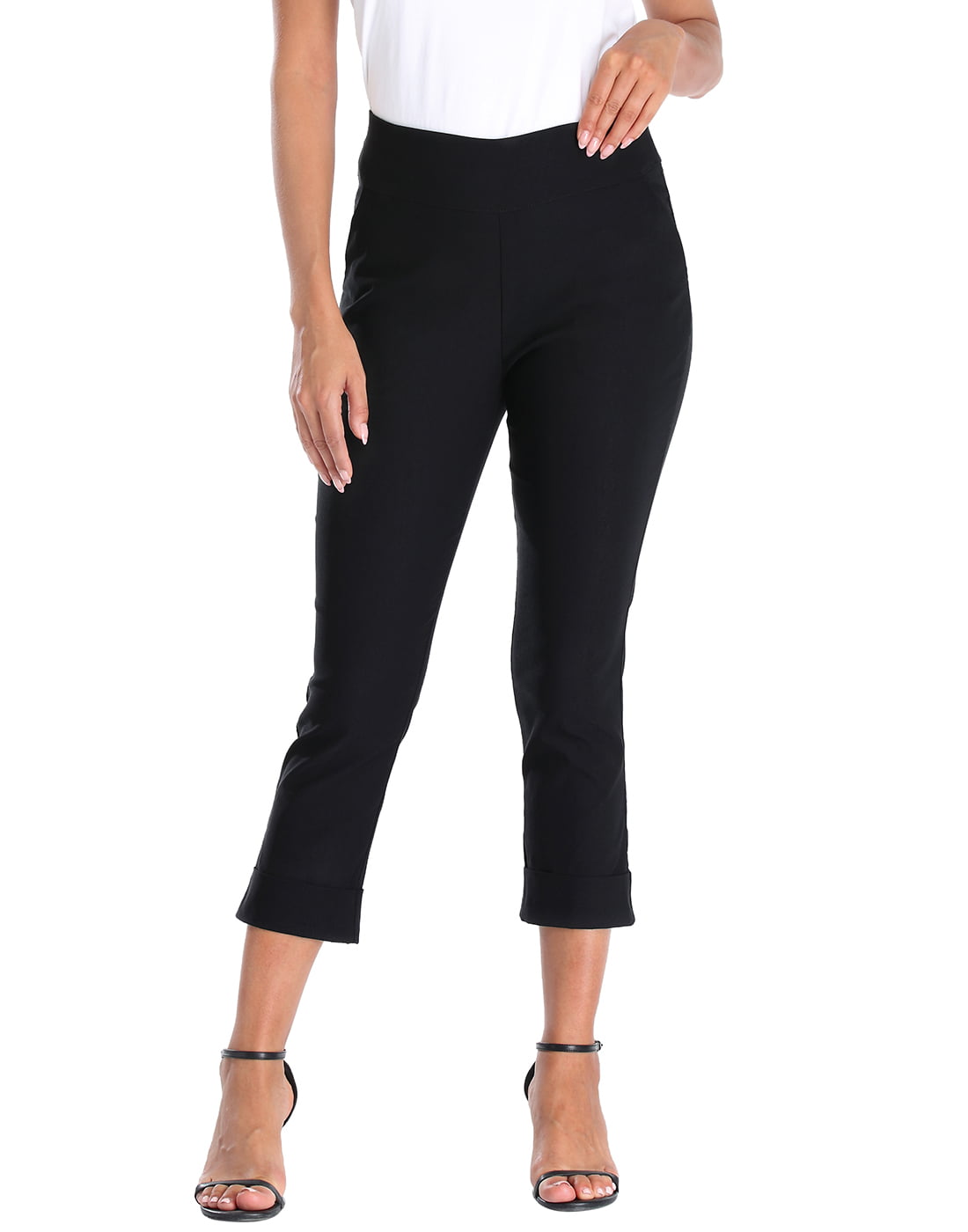 HDE Pull On Capri Pants For Women with Pockets Elastic Waist Cropped Pants  Navy Blue - S