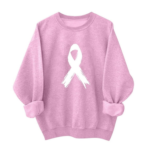 JSheng Women's Casual Sweatshirts Ladies Breast Cancer Holiday Printing Long Sleeve Round Neck Pullover Tops