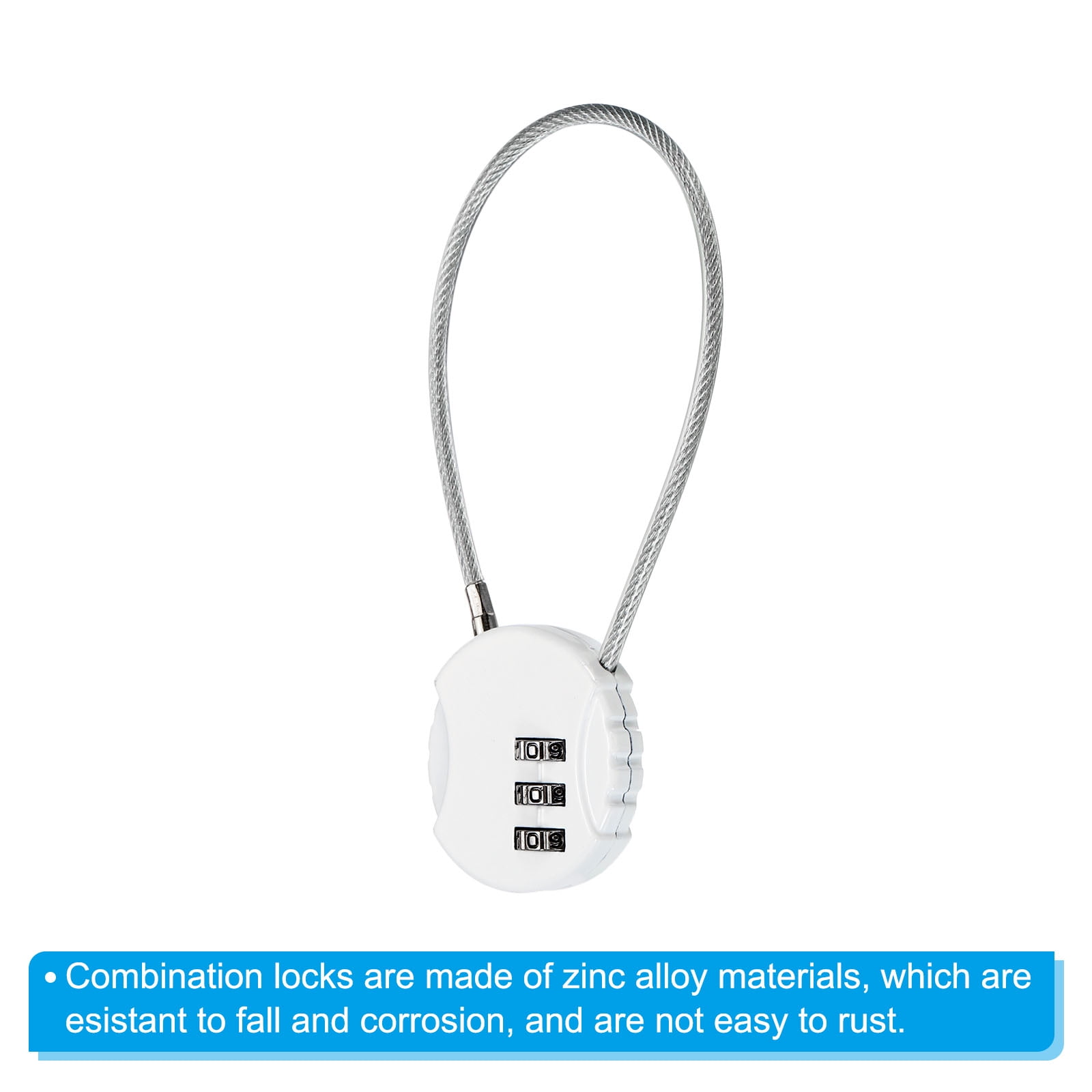Unique Bargains Combination Lock 3 Digit Luggage Padlock for Gym Locker White 1 Pc