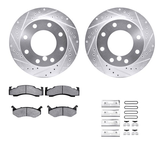 Dynamic Friction Company Front Brake Rotors-Drilled and Slotted-Silver with 5000 Advanced Brake Pads includes Hardware 7512-40020