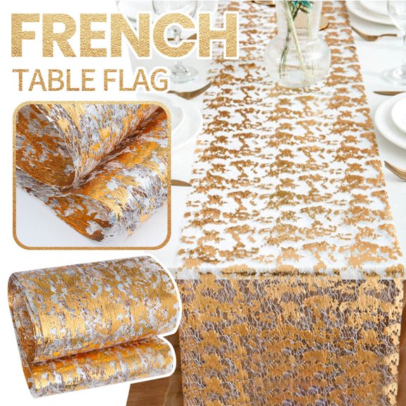 Gold Foil French Table Runner Hot Stamping Mesh Dining Mat Wedding Banquet Decor 28x275cm