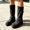 Black, variant on Women's Distressed Faux Leather Mid-Calf Moto Boots, Dual Buckle Straps Pull-On Round Toe Block Low Heel Engineer Boots Boots Sizes 43