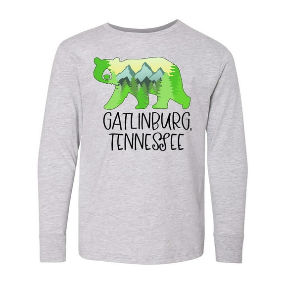 Inktastic Gatlinburg, Tennessee Mountains and Bear Shape Long Sleeve Youth T-Shirt