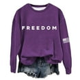 thumbnail image 2 of Women's Hoodie Freedom Print Crew Neck Relaxed Fit Drop Shoulder Long Sleeve Hoodless Sweatshirt Top, Purple ,XXXXXL, 2 of 4