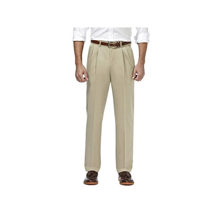 Haggar Men's Premium No Iron Khaki Pleat Front Pant Classic Fit