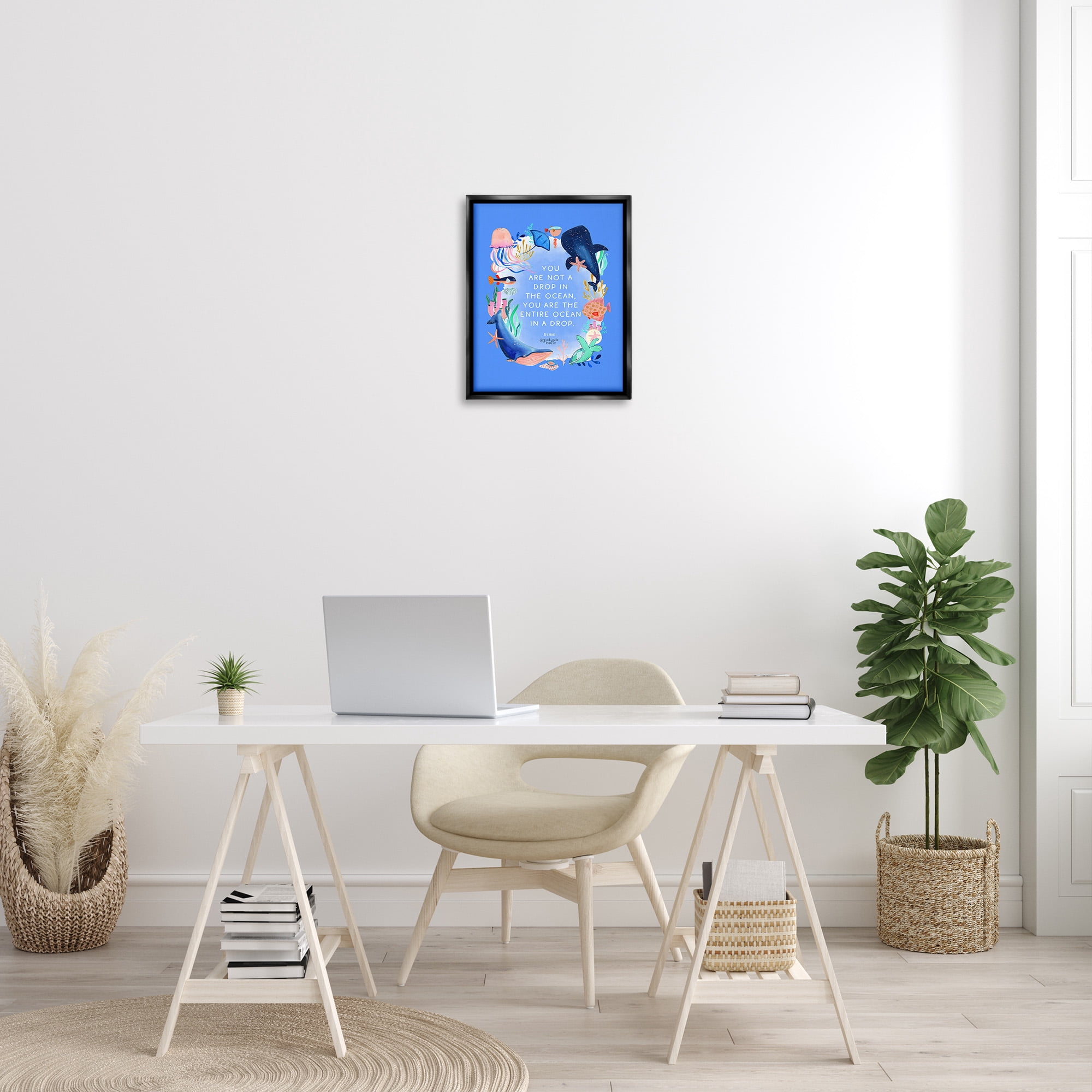 Stupell Industries Ocean In A Drop Phrase Animals & Insects Painting Black Floater Framed Canvas Art Print Wall Art, 17 x 21