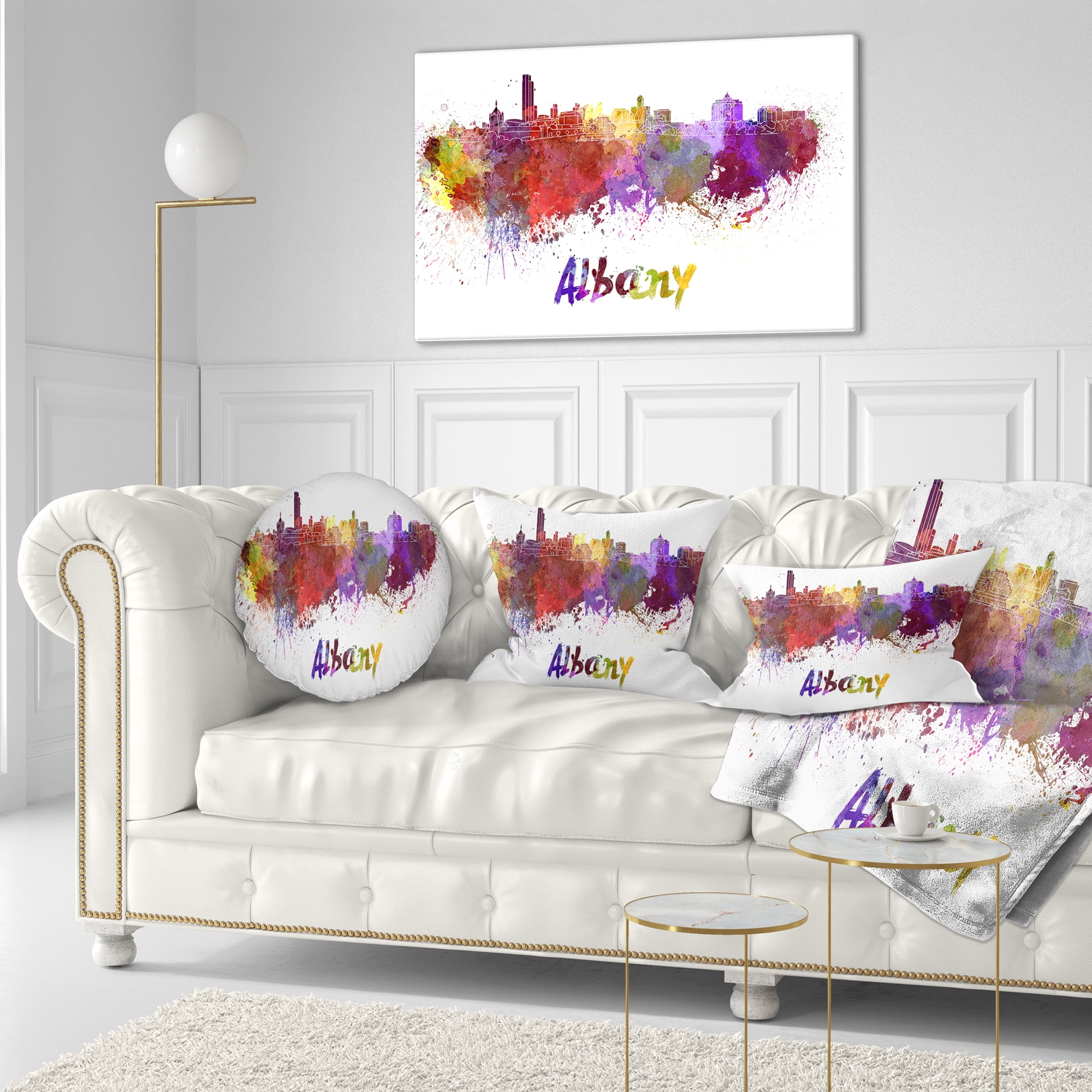 Designart Albany Skyline - Cityscape Throw Pillow - 12x20