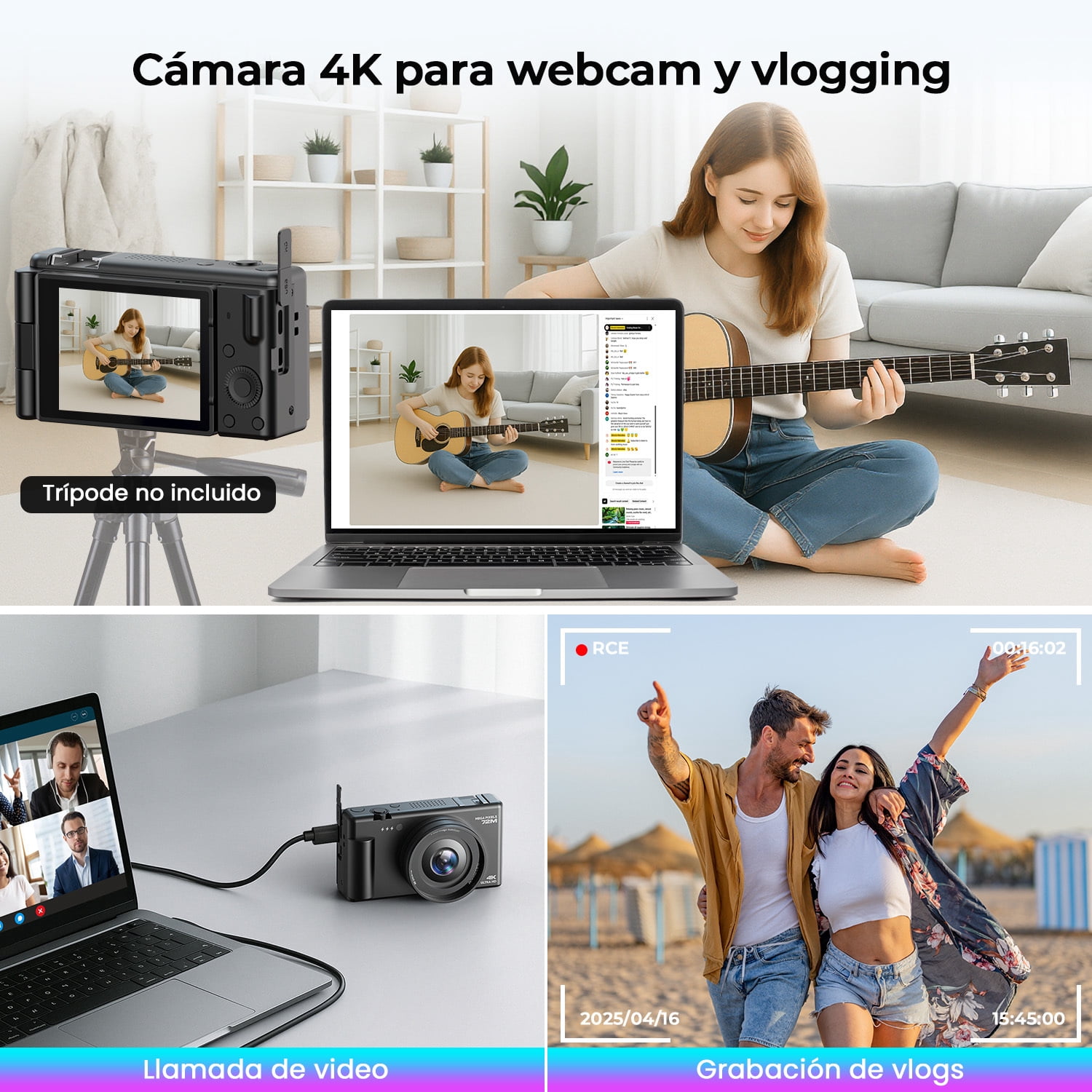 Campark Digital Camera 4K 72MP Vlogging Camera for YouTube with 64GB Card 3'' 270° Flip Screen 18x Zoom Video Cameras for Beginners