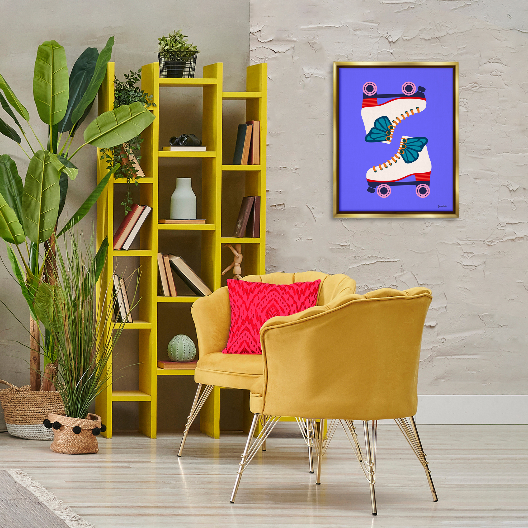 Stupell Industries Bold Roller Skates Entertainment Painting Gold Floater Framed Canvas Art Print Wall Art, 17 x 21