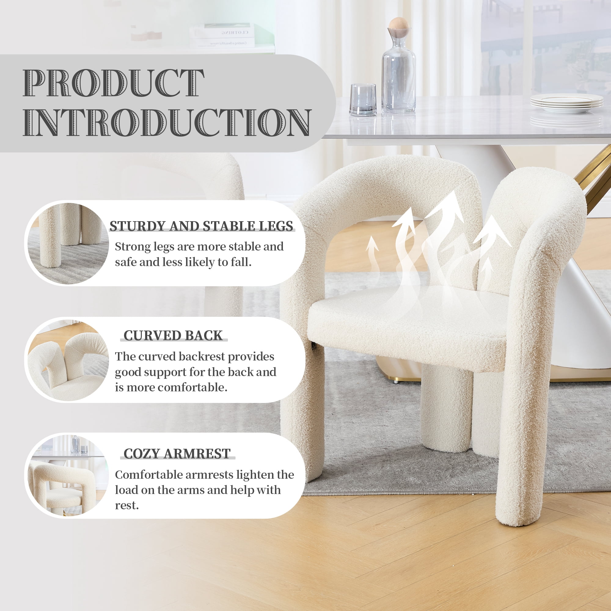 MOONMISS Teddy Fabric Upholstered Wood Frame Contemporary Designed Dining Side Chair（set of 2）-Beige