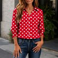 thumbnail image 4 of JSheng Women's Polka Dot Button Down Shirt Lapel Collar 3/4 Sleeve Ruffle Cuff Casual Top 01-Red M, 4 of 5