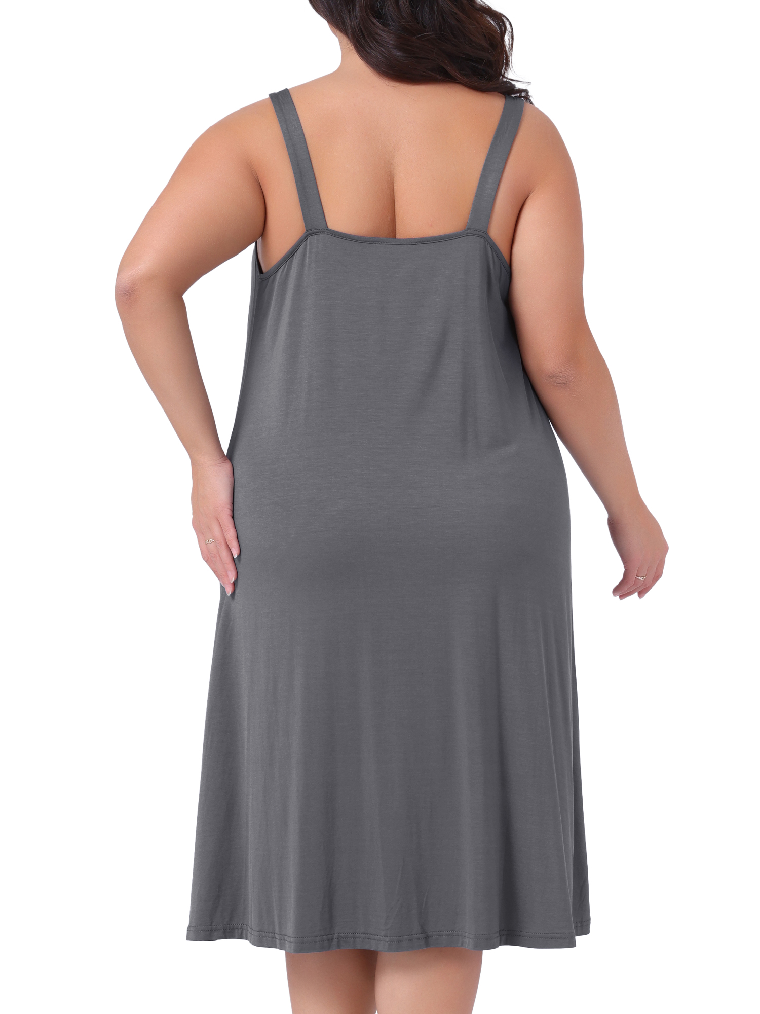 DARING DIVA Women's Plus Size V Neck Sleeveless Spaghetti Strap Nightgown 3X Grey