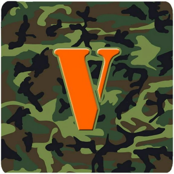 Monogram - Camo Green Foam Coasters Initial Letter V, Set - 4