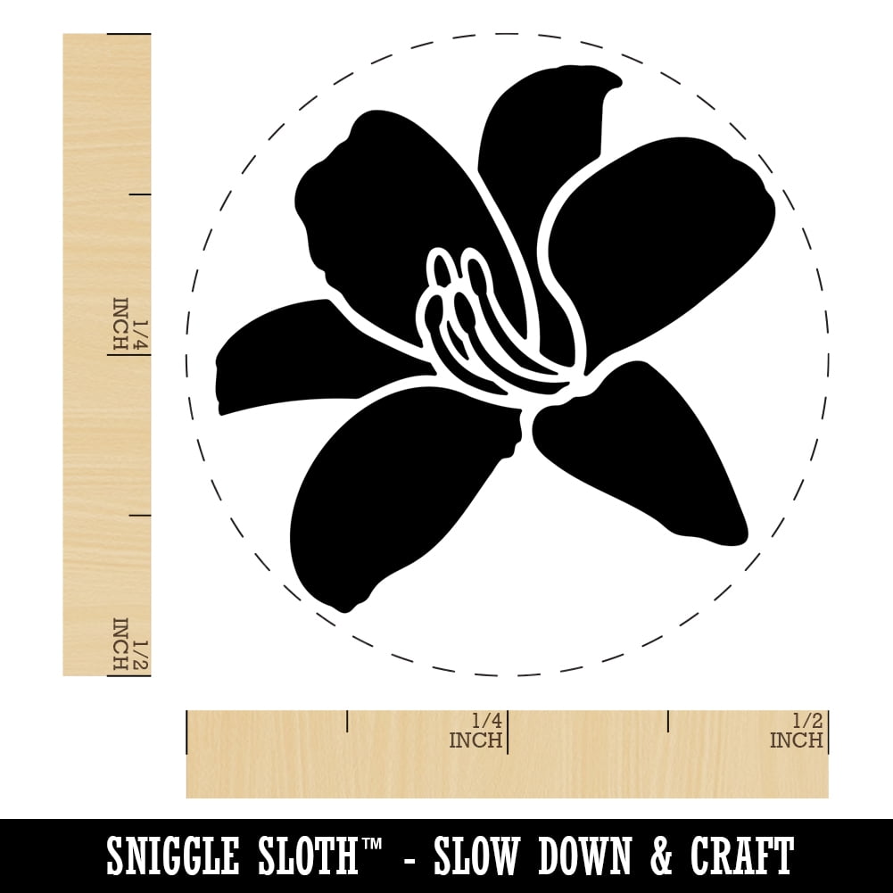 Daylily Lily Flower Self-Inking Rubber Stamp Ink Stamper - Blue Ink - Mini 1/2 Inch