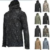 VBTAPA Mens Camo Rain Jacket Waterproof Windbreaker Jackets Military Tactical Jacket Outdoor Lightweight Hooded Raincoat with Multiple Pockets Lightning Deals Black XL