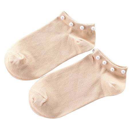 

Cuteam Women s Solid Color Faux Pearl Beading Breathable Cotton Low Cut Ankle Socks