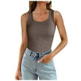 thumbnail image 2 of Lixiuxyad Women Ribbed Vest Summer Scoop Neck Slim Top Casual Basic Knitted Sleeveless Shirt Summer Tee Shirts,Brown M, 2 of 5