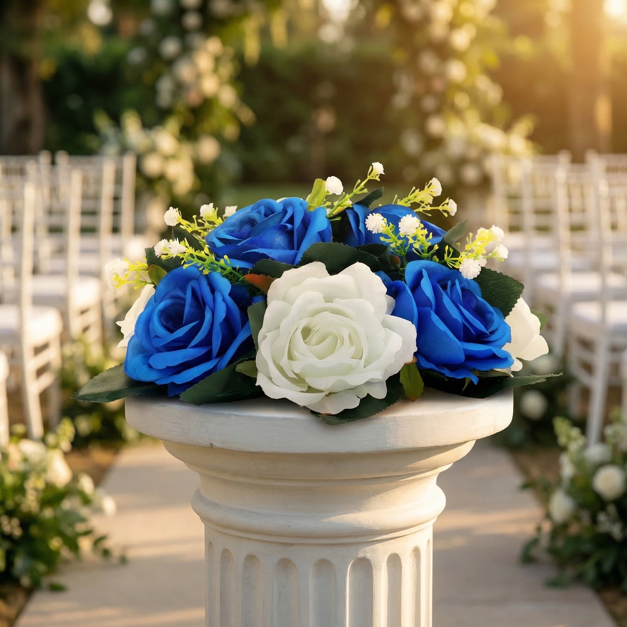 Unique Bargains Artificial Rose Flower Centerpiece Blue 4.7"