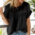thumbnail image 4 of Weardear Womens Summer Tops Crewneck Lace Crochet Short Sleeve Shirts Casual Chiffon Blouses, 4 of 6