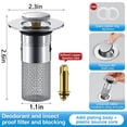 thumbnail image 3 of Filtro desplegable para desagüe de lavabo de baño con acero inoxidable, 3 of 6