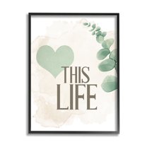 Stupell Industries Love This Life Text Green Heart Neutral Brown Black Framed by Kim Allen