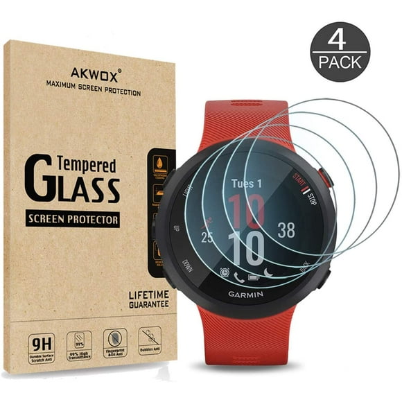 [4-Pack] Akwox Tempered Glass Screen Protector for Garmin Forerunner 45S / 45 GPS Running Watch, [2.5D Arc Edges High