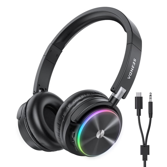 Seenda Kids Bluetooth Headphones with Microphone, 55Hrs Wireless/Wired Dual Mode, RGB Lights, 3.5mm/USB-C Cable, Comfort Fit for Children (HEO-204)