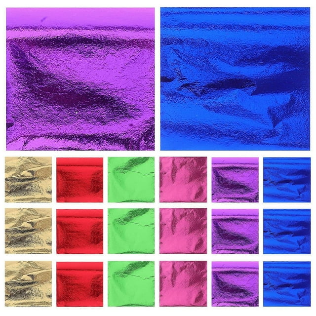 300pcs Imitation Gold Leaf Sheets Shiny Foil Paper for Clay Nails Paintings Statues Wall Furniture Decoration(Golden, Green, Red, Purple, Sapphire and