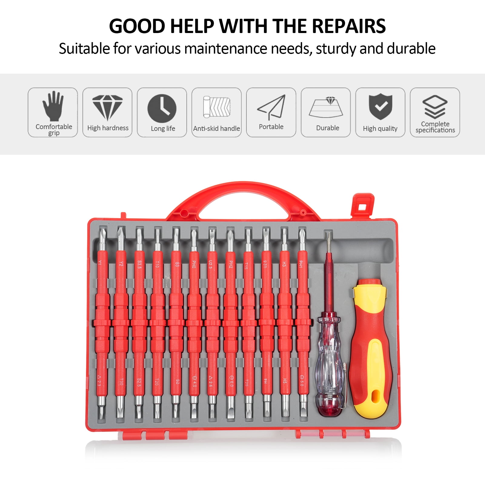 Insulated PENGGONG 9714B 500V Insulated Screwdriver Set 12Pcs Double-Ended Insulated Screwdriver Tool With Non-Slip Handle All-in-One Premium Professional Screwdriver Set With Test