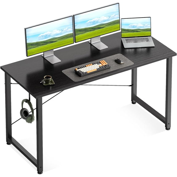 48 Inch Small Computer Desk for Home Office, Study Writing Table for Small Spaces, Desk with Headphone Hook, Pure Black