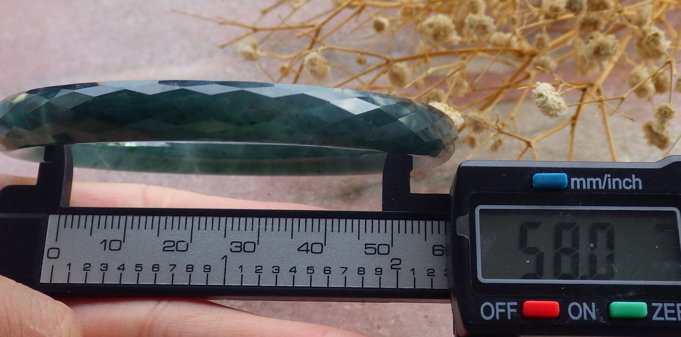 Green Natural A JADE Jadeite Dia Cut Circle Bangle Bracelet 58 mm 682679 TN