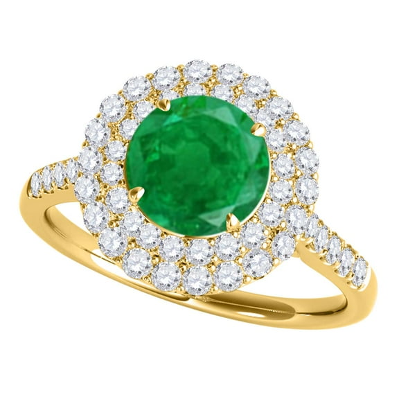 Mauli Jewels Engagement Rings for Women 1.25 Carat Halo Antique Design Emerald And Diamond Engagement Ring 4 Prong-Setting 14K Yellow Gold