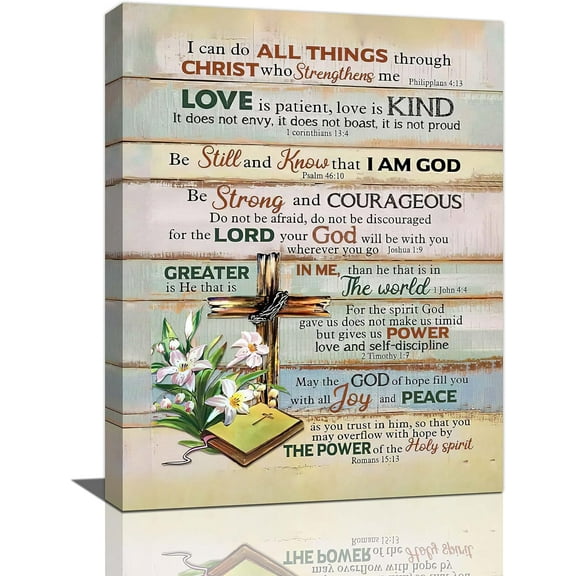 Scripture Wall Art Bible Verses Pictures Wall Decor Christian Flower Motivational Quotes Canvas Prints Painting Farmhouse Country Religious Decorations Framed Artwork for Bathroom Bedroom 12"x16"