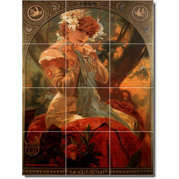 Ceramic Tile Mural-Alphonse Mucha Poster Art Bathroom Tile Mural 1. 36" w x 48" h using (12) 12 x 12 ceramic tiles