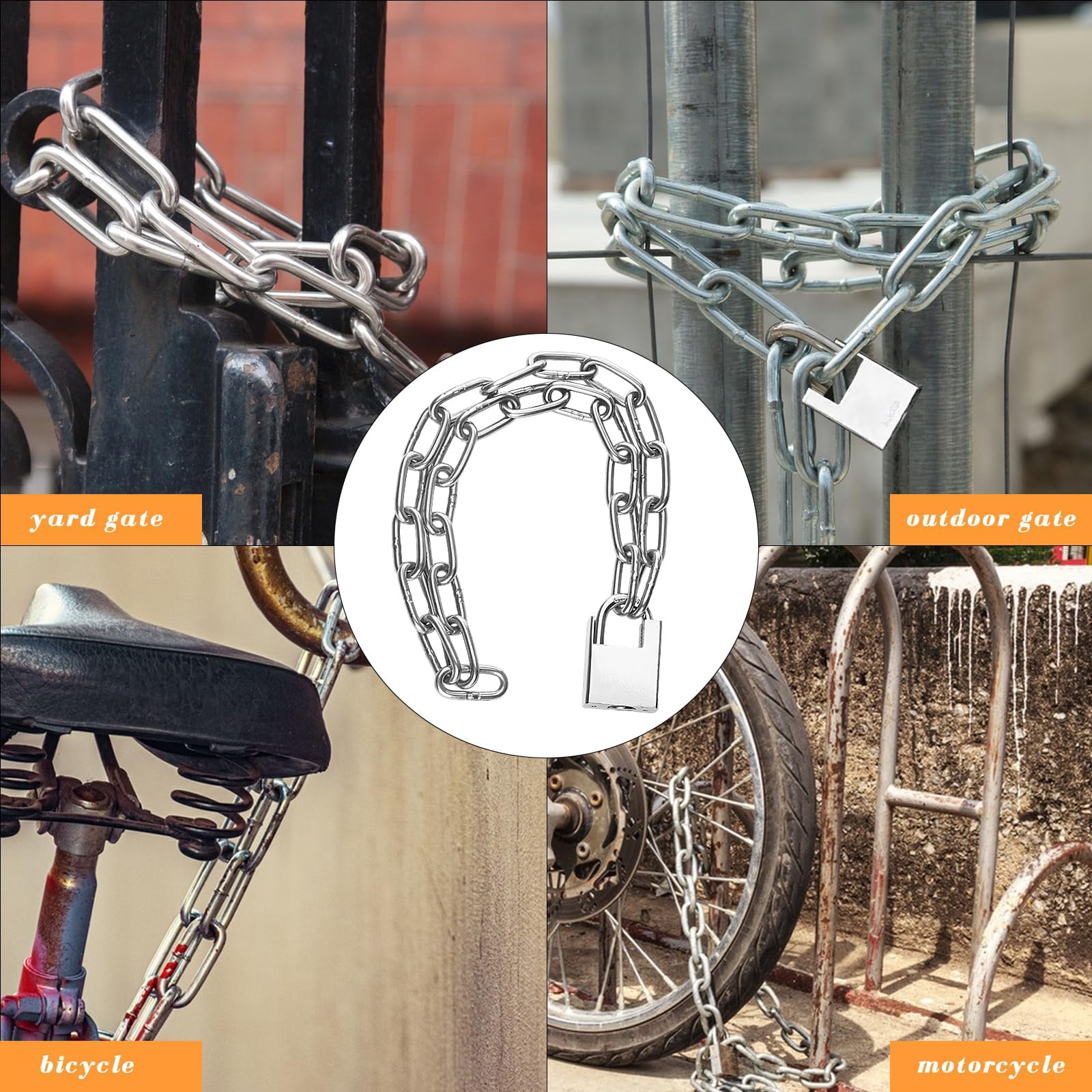 Stainless Steel Security Chain and Lock Kit 31 inch/6mm Thick Bike Chain Lock with 4 Keys Bike Locks Heavy Duty Anti Theft Bicycle Lock for Mountain City or Electric Bike Bicycle, Motorcycle