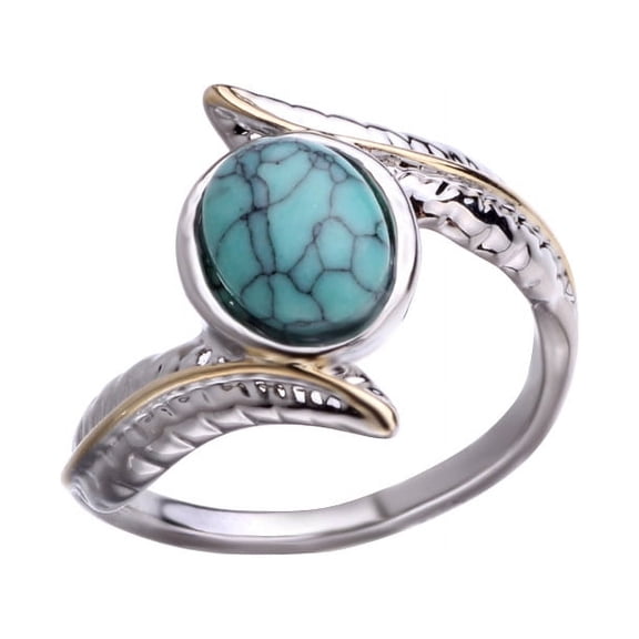 Luxury Women Turquoise Feather Color Separation Ring