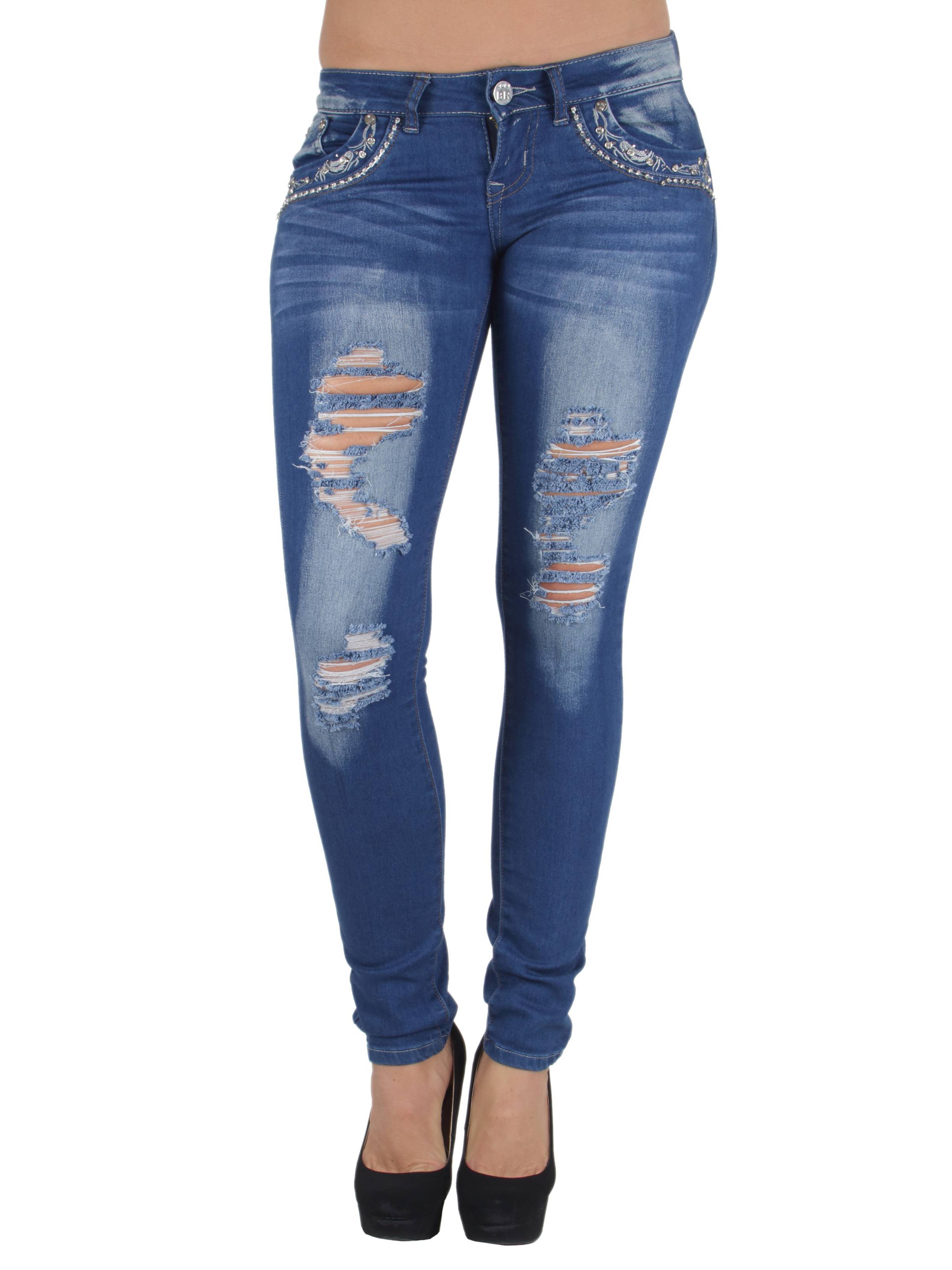 Fashion2love BR997019(S) Low Rise Embellished Destroyed, Ripped, Sexy Skinny Jeans