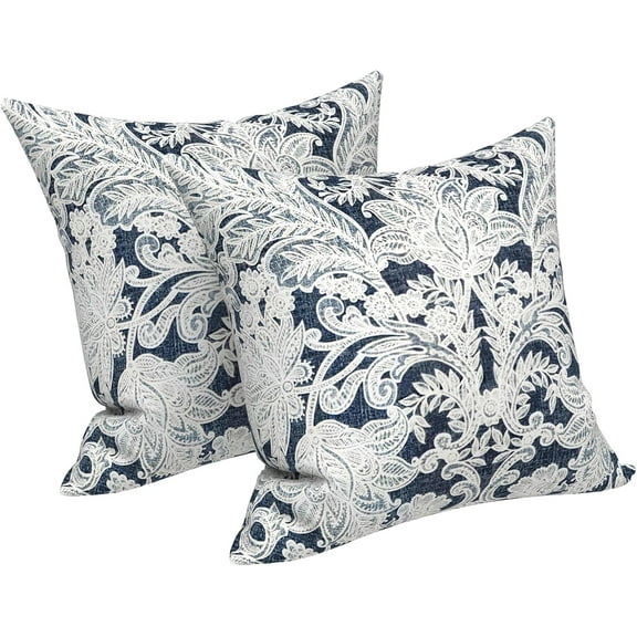 Outdoor/Indoor Throw Pillows Covers, Decorative Throw Pillows Covers , 18"x18" Square Throw Pillows Covers Bed, Couch, and Patio Furniture, Set of 2, Damask Lapis