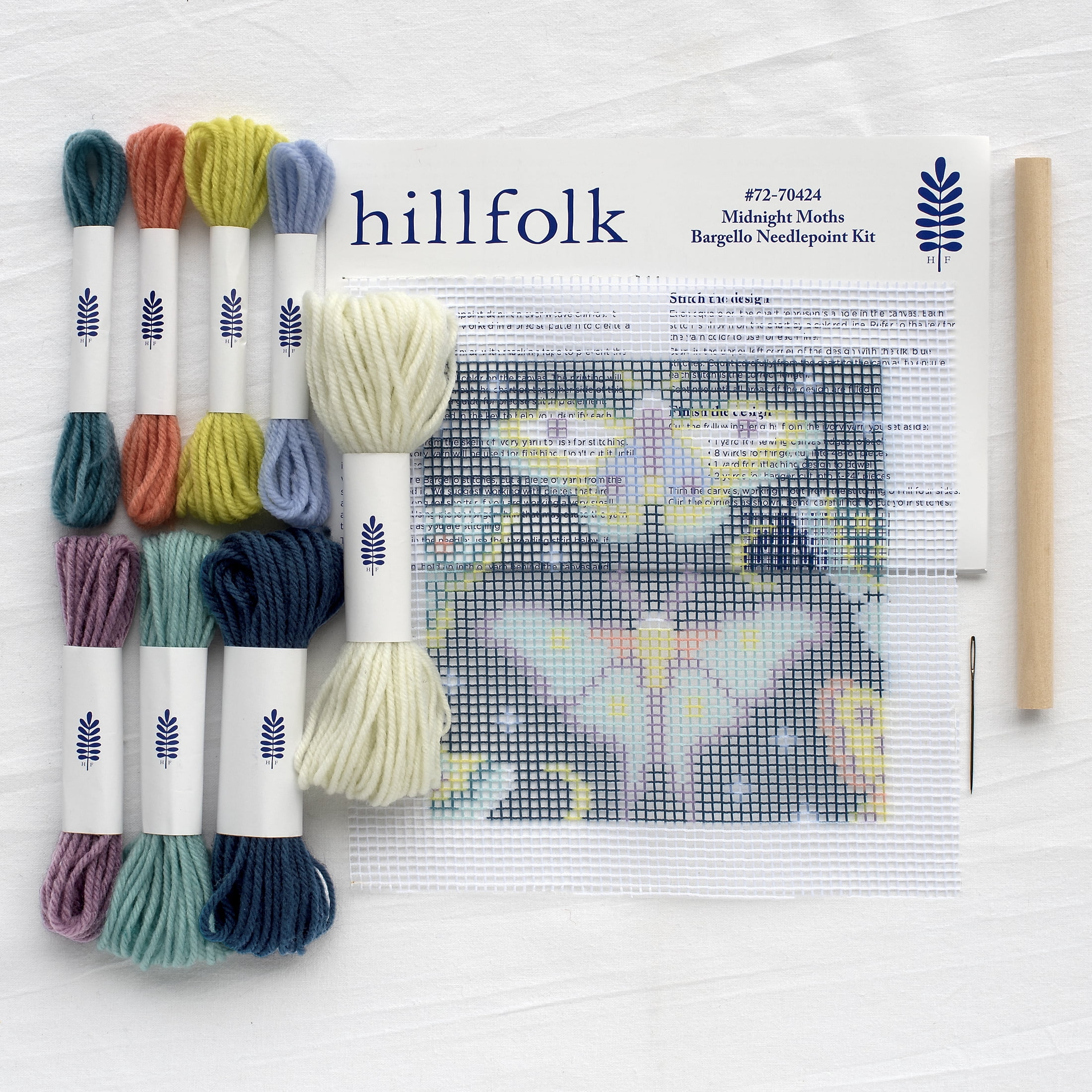Hillfolk Bargello Moth Kit-Includes 6" X 6" Printed Bargello Canvas, Wood Dowel For Hanging, Yarn, Needle And Instructions. Makes One 6" X 6" Wall Hanging.