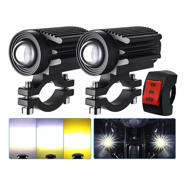 Par Faro Auxiliares Led Laser Blanco Amarillo Estrobo Moto