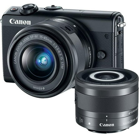 Canon EOS M100 24.2MP Mirrorless Digital Camera Black with 15-45mm is STM Lens and 28mm Macro is STM