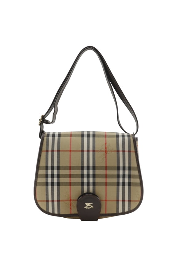 Pre-Owned Burberry Nova Check Shoulder Bag, Canvas x Leather, Beige, Magnetic Closure, Women's