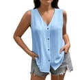 thumbnail image 2 of YVNAURA Plus Size Tops for Women 2026 Summer V Neck Button Down Sleeveless Blouse Loose Fit Casual Tank Top Lightweight Breathable Business Casual Work Shirts Beach Vacation Daily Wear, Sky Blue,XL, 2 of 8