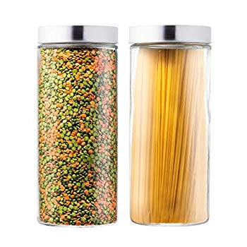 EatNeat Set of 2 Large Glass Kitchen Canisters | Tall and Round Food